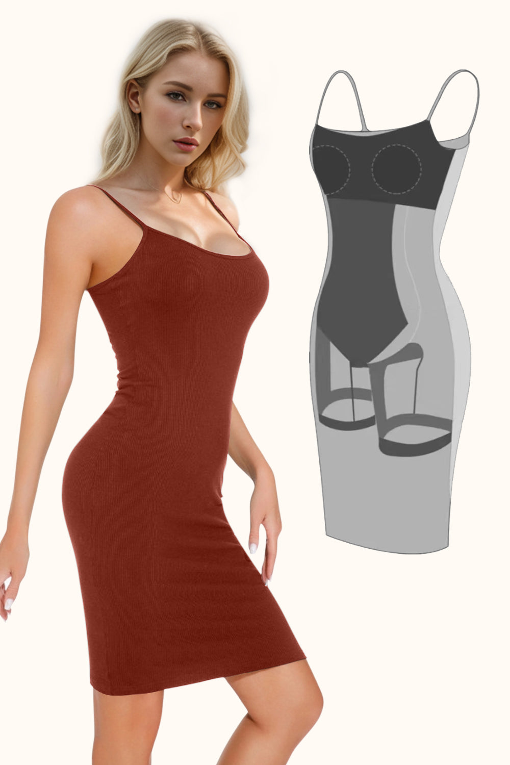 Basic Bae Full Size Built-In Shapewear Scoop Neck Sleeveless Dress Terracotta