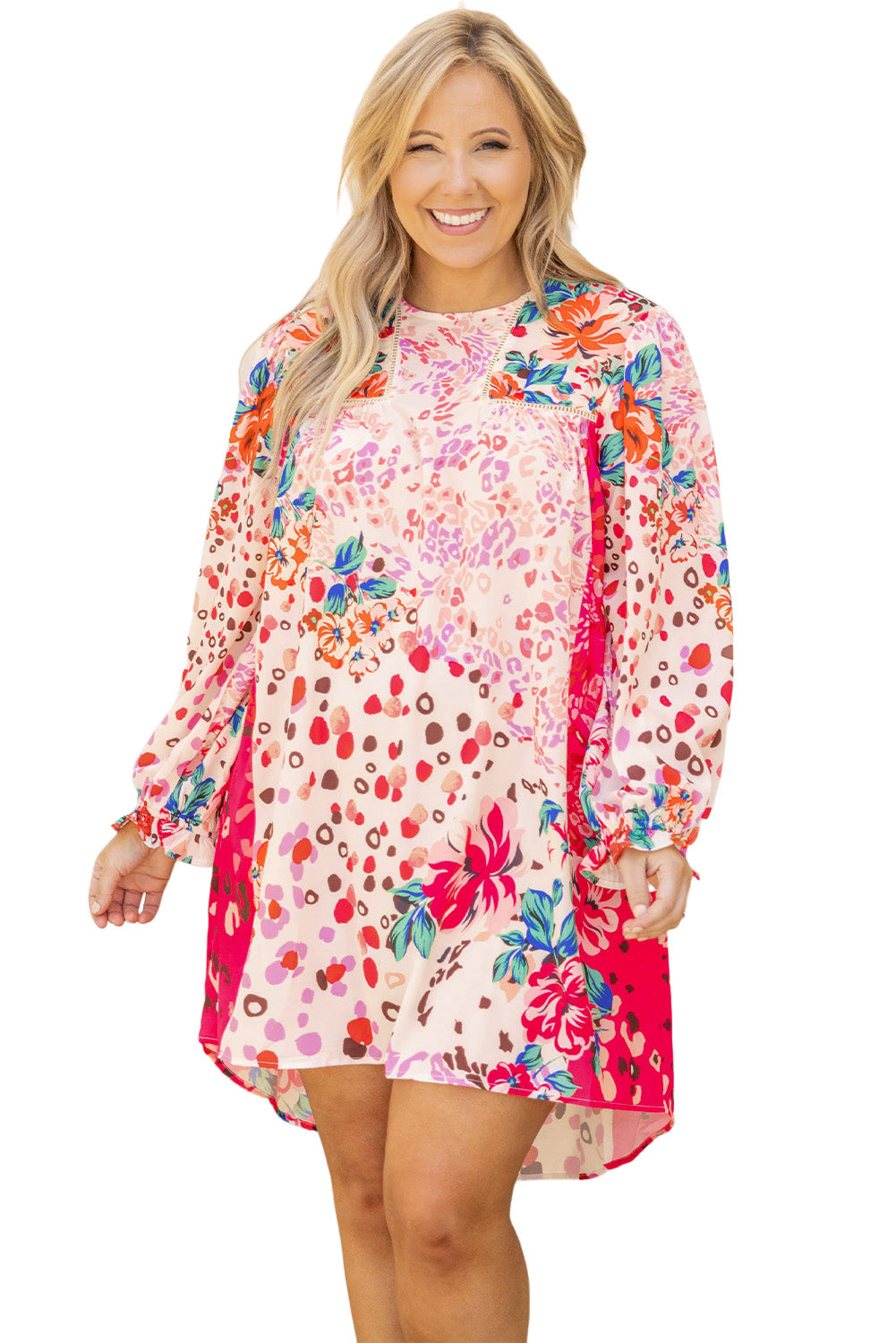 Rose Floral Long Sleeve Plus Size Shift Dress