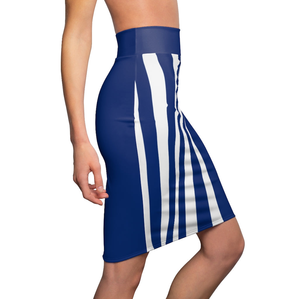 Womens Pencil Skirt Blue/white Stripe, Stretch Mini, S152393