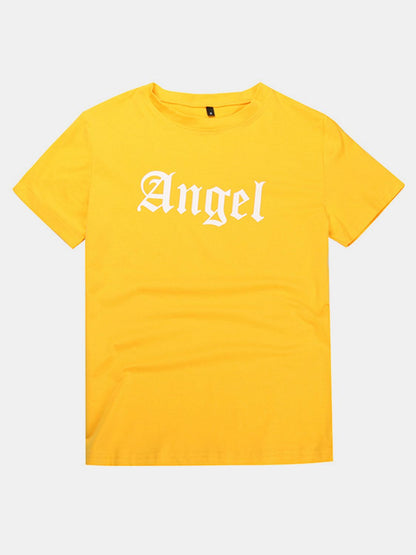 Perfee ANGEL Round Neck Short Sleeve T-Shirt Yellow