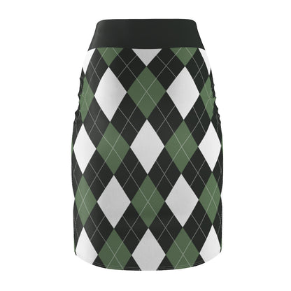 Womens Pencil Skirt, Green And White Argyle Stretch Mini, S510537