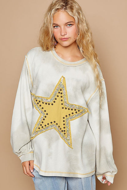 POL Washed Star Patch With Studded Top Grey Multi