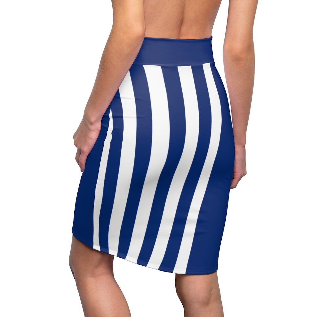 Womens Pencil Skirt Blue/white Stripe, Stretch Mini, S152393