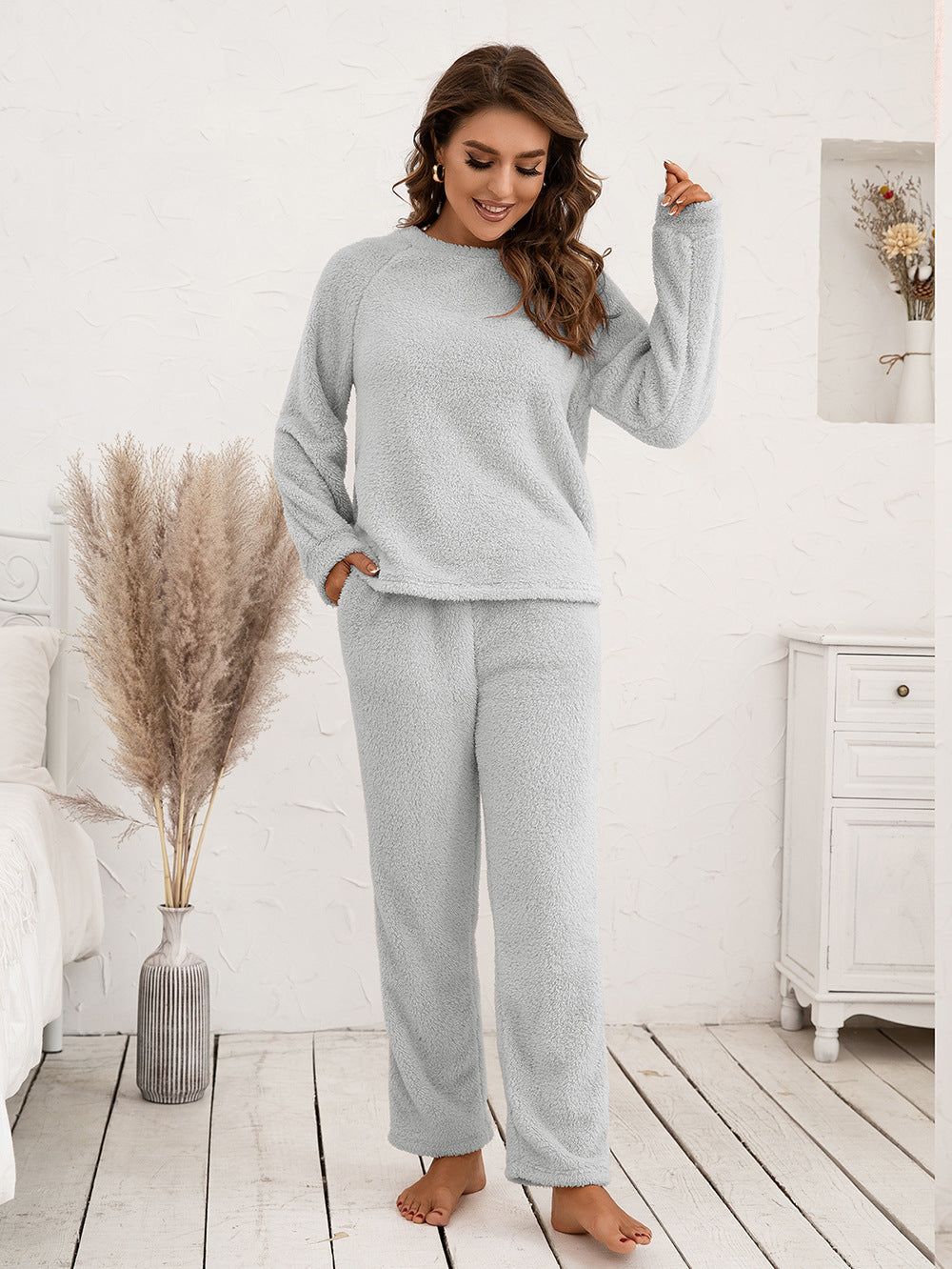 Ivy Lane Teddy Long Sleeve Top and Pants Lounge Set