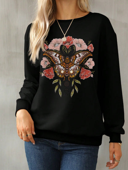 Graphic Round Neck Long Sleeve Sweatshirt style 2