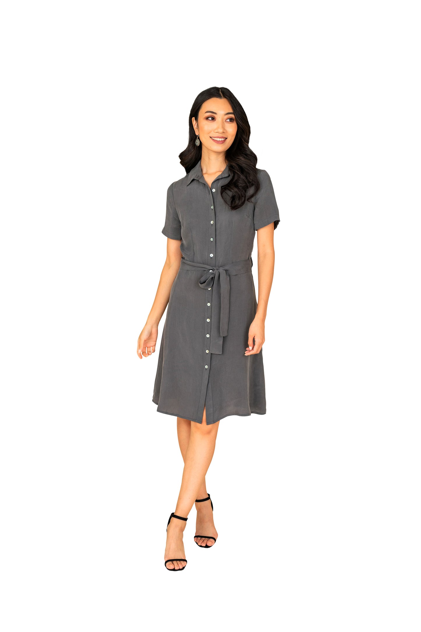 Women Button Down Collar Dress