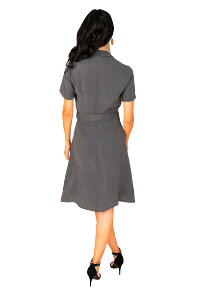 Women Button Down Collar Dress