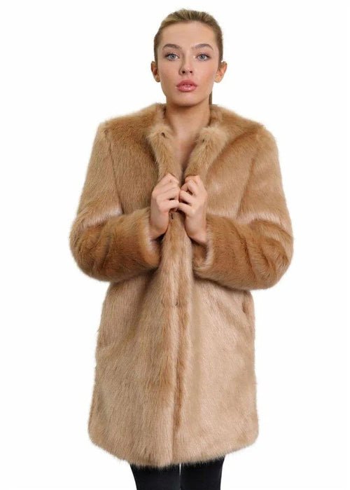 De La Creme Womens Faux Fur Classic Coat Camel