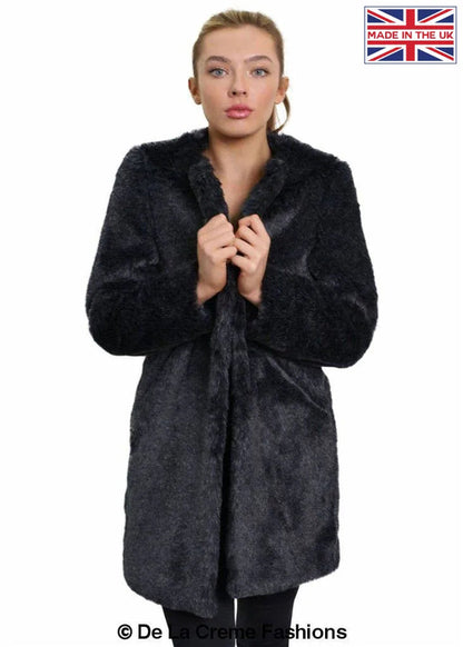 De La Creme Womens Faux Fur Classic Coat Grey