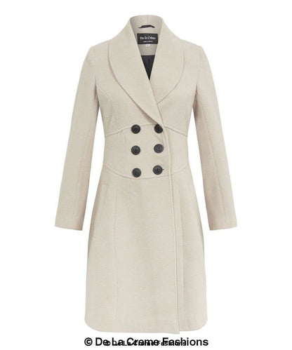 De La Creme - Womens Slim Fit Double Breasted Roll Collared Coat