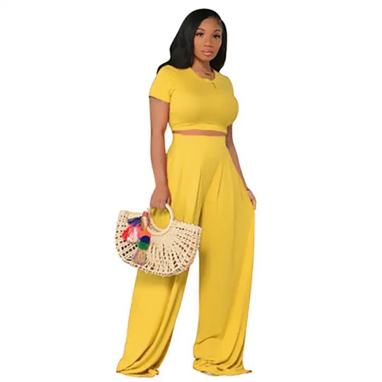 Casual Crop Top Set Yellow Medium