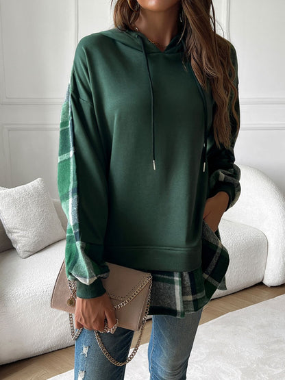 Devine Drawstring Plaid Long Sleeve Hoodie