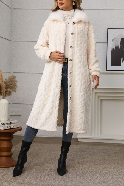 Furry Button Up Long Sleeve Longline Coat