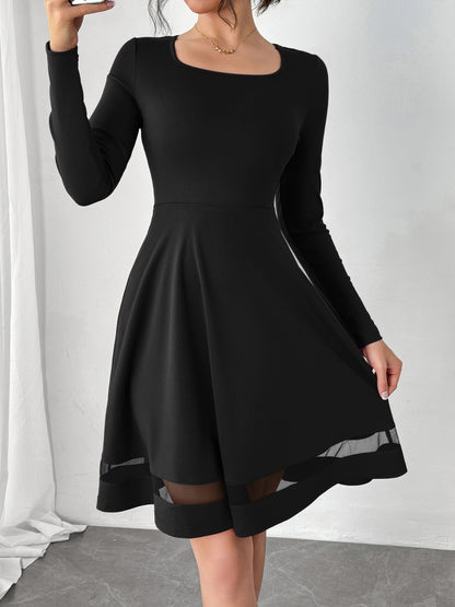 Square Neck Long Sleeve Mini Dress Black