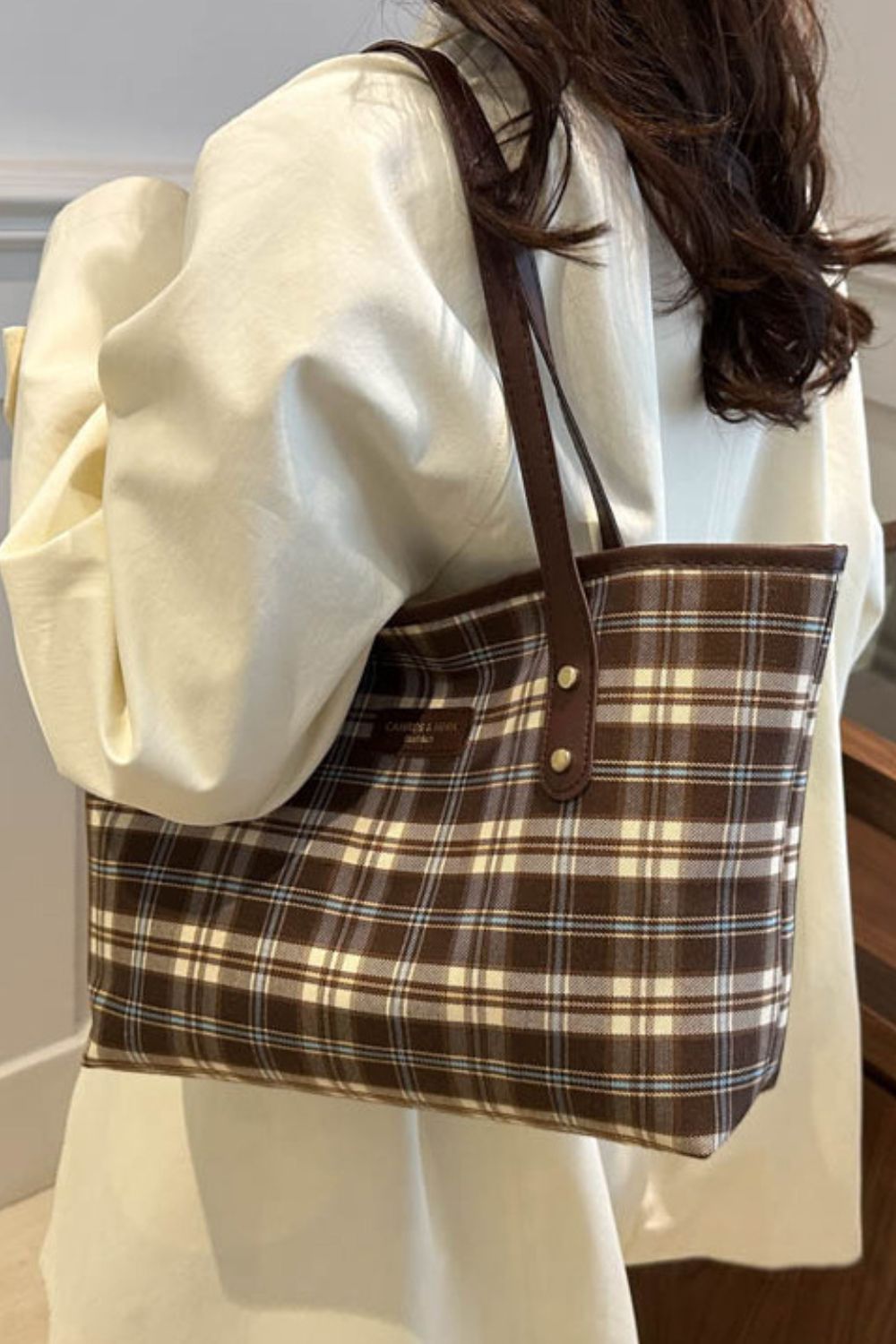 Plaid PU Leather Tote Bag