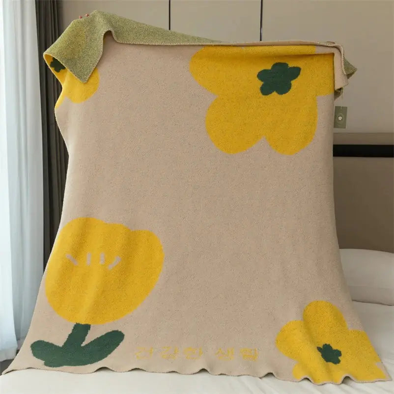 Korean Sunflower Velvet Knitted Blanket Yellow