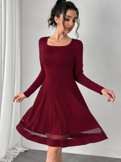 Square Neck Long Sleeve Mini Dress