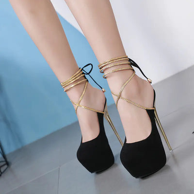 2019 New 16CM High Heel Black Suede Platform Shoes