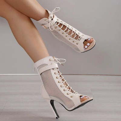 2022 Autumn New Mesh Peep-Toe Dance Heels for Women