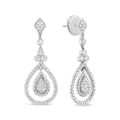 18K White Gold 1 1/4 Cttw Round Diamond Openwork Teardrop-Shaped Dangle Earrings (F-G Color, VS1-VS2 Clarity)