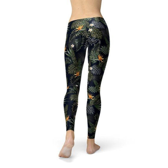 Womens Bird of Paradise Black Leggings