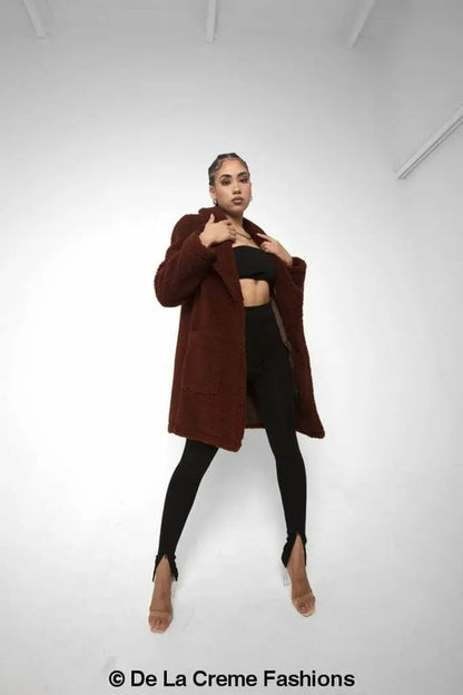 Jacqueline Oversized Teddy Coat Brown