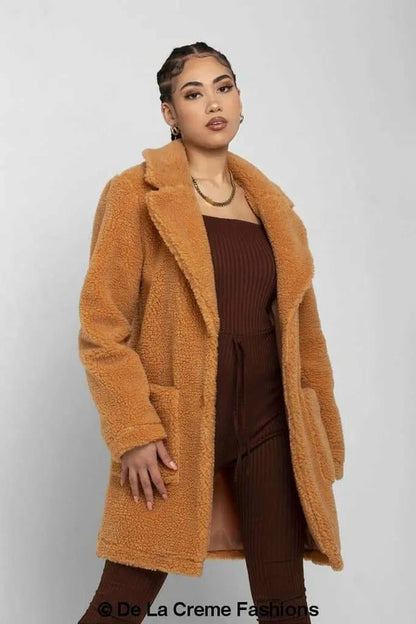 Jacqueline Oversized Teddy Coat Mustard