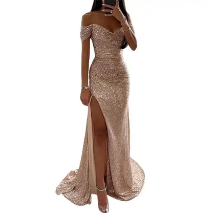 Sequined Elegant Dress Champagne L