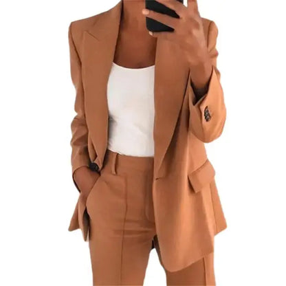 Solid Color Blazer Long Sleeve Khaki XL