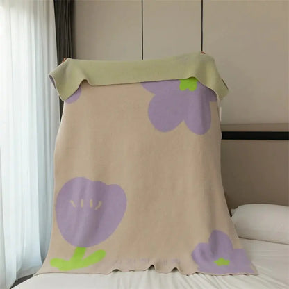 Korean Sunflower Velvet Knitted Blanket Purple