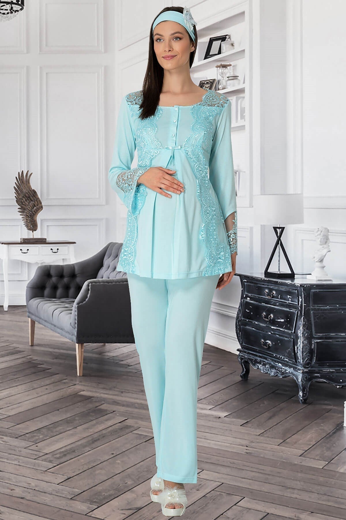 Shopymommy 5353 Sandra 3-Pieces Maternity & Nursing Pajamas With