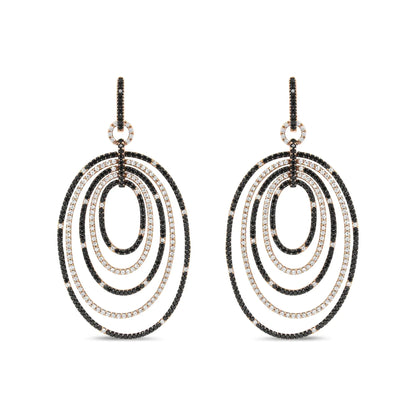 18K Rose Gold 5.00 Cttw Round Black and White Diamond Graduated Hoop Dangle Earrings (Black and F-G Color, VS1-VS2 Clarity)