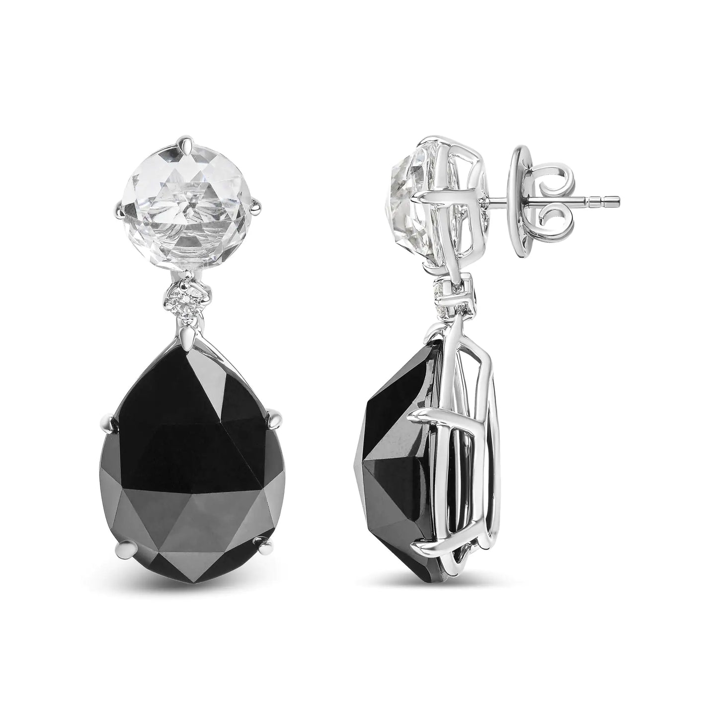 18K White Gold 1/5 Cttw Diamond with Round White Topaz and 20x15mm Pear Cut Black Onyx Gemstone Dangle Earring (G-H Color, SI1-SI2 Clarity)