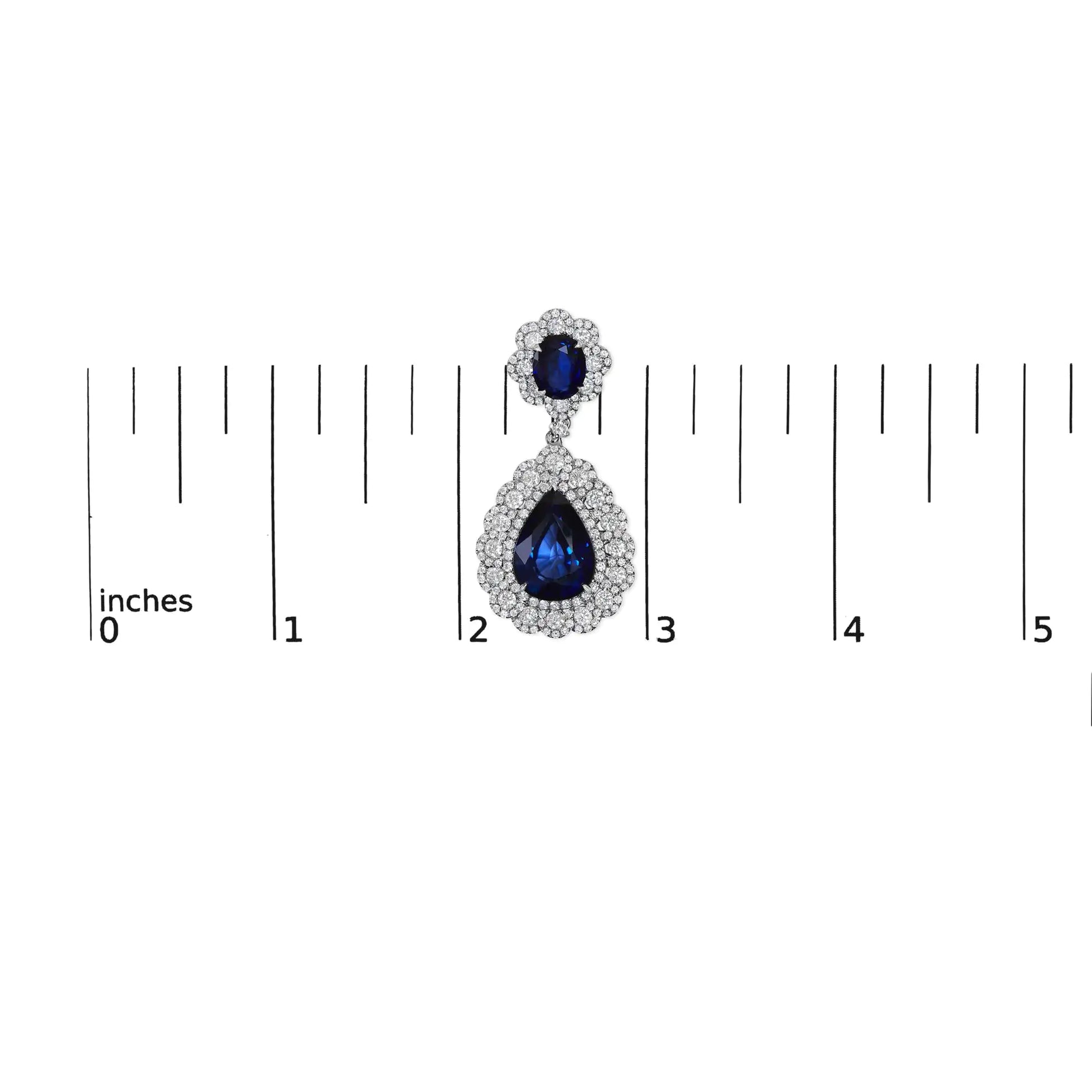 18K White Gold 25.0 Cttw Blue Sapphire and Diamond 4 5/8 Cttw Diamond Halo Dangle Earring (G-H Color, SI1-SI2 Clarity)