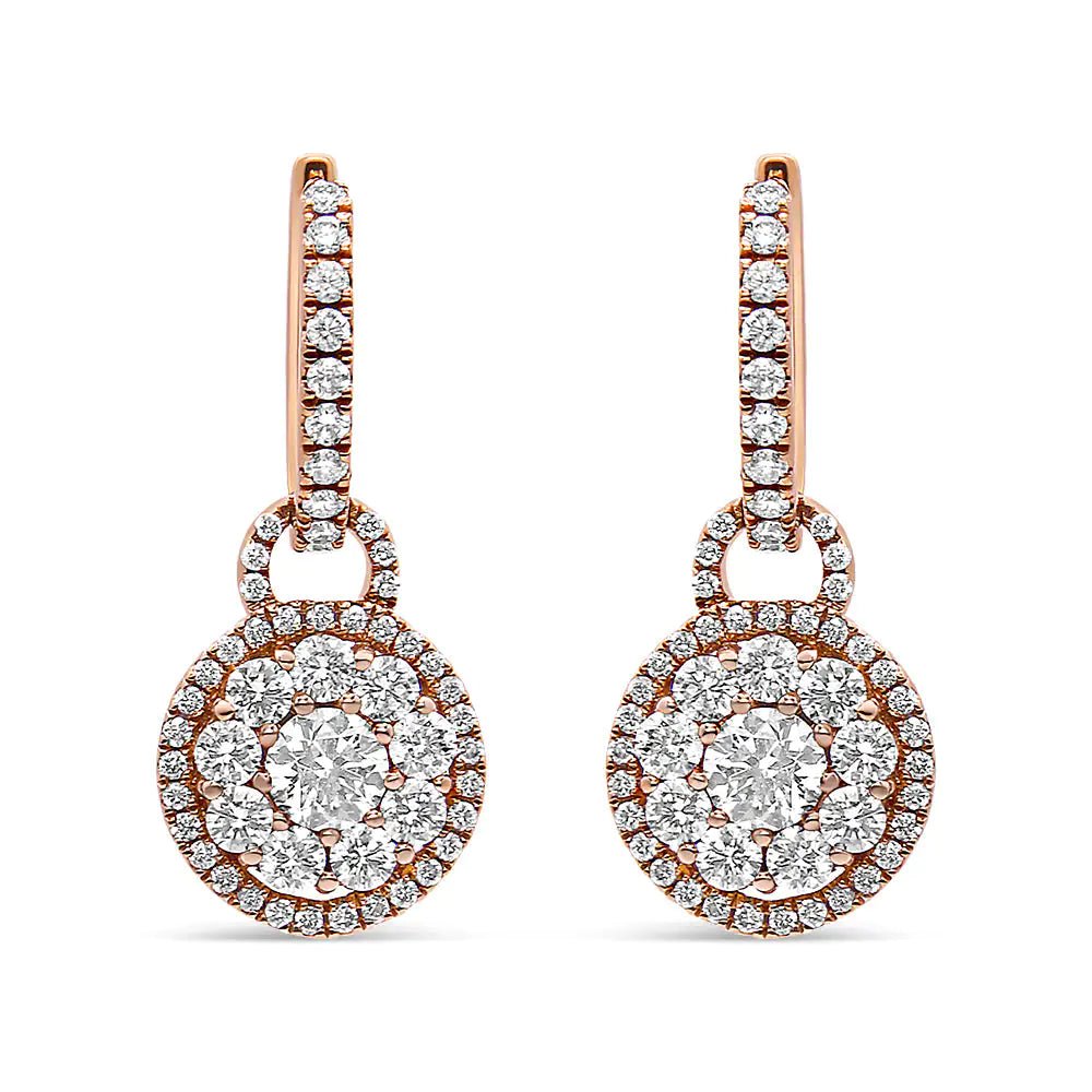 18K Rose Gold 1 1/2 Cttw Round Shaped Diamond Composite Drop and Dangle Leverback Earrings (F-G Color, VS1-VS2 Clarity)