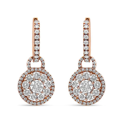 18K Rose Gold 1 1/2 Cttw Round Shaped Diamond Composite Drop and Dangle Leverback Earrings (F-G Color, VS1-VS2 Clarity)