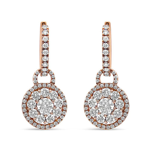 18K Rose Gold 1 1/2 Cttw Round Shaped Diamond Composite Drop and Dangle Leverback Earrings (F-G Color, VS1-VS2 Clarity)