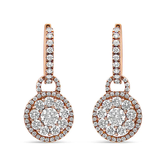 18K Rose Gold 1 1/2 Cttw Round Shaped Diamond Composite Drop and Dangle Leverback Earrings (F-G Color, VS1-VS2 Clarity)