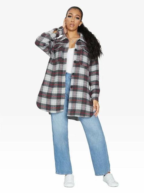 Oversized Nova Check Wool Blend Shacket One Size (Fits UK 8-14) Silver