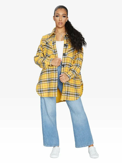 Oversized Nova Check Wool Blend Shacket One Size (Fits UK 8-14) Yellow