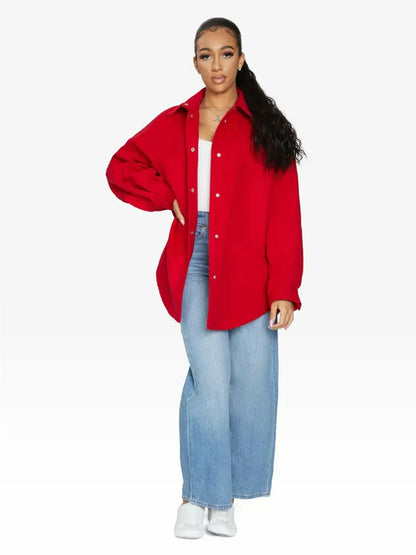 Oversized Patch Pocket Shacket One Size (Fits UK 8 - 14) Red