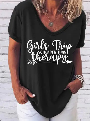 Women Girl's Trip Therapy Tee Black