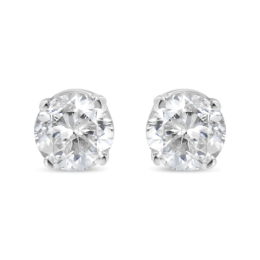 18K White Gold 3/4 Cttw Round Brilliant-Cut Near Colorless Diamond Classic 4-Prong Stud Earrings (G-H Color, VS1-VS2 Clarity)