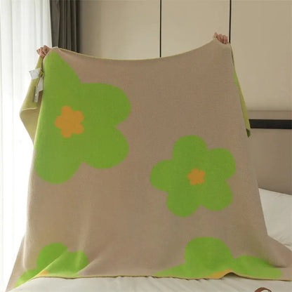 Korean Sunflower Velvet Knitted Blanket Light Green