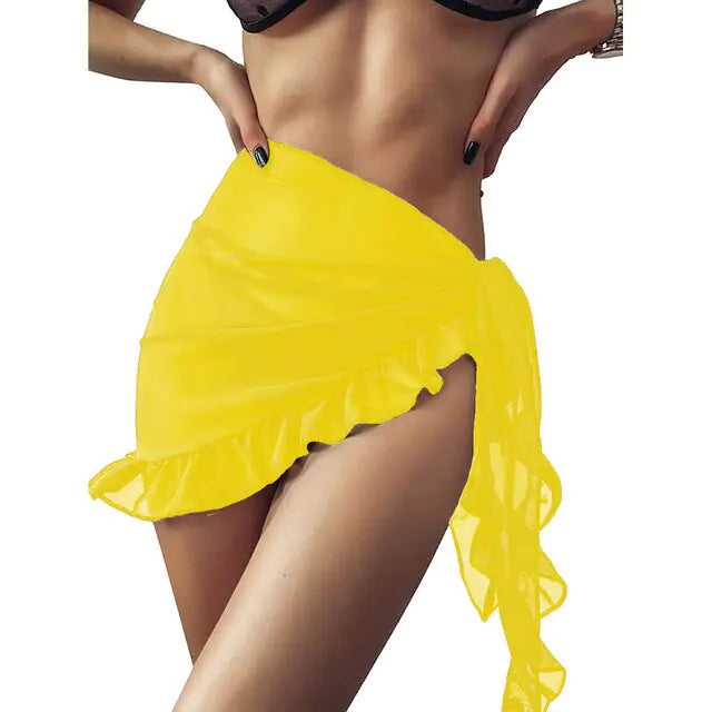 Swimwear Cover-ups Yellow-Ruffle One Size