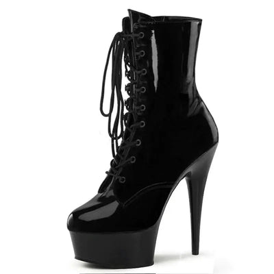 15cm High Heel Lace-Up Ankle Boots for Women