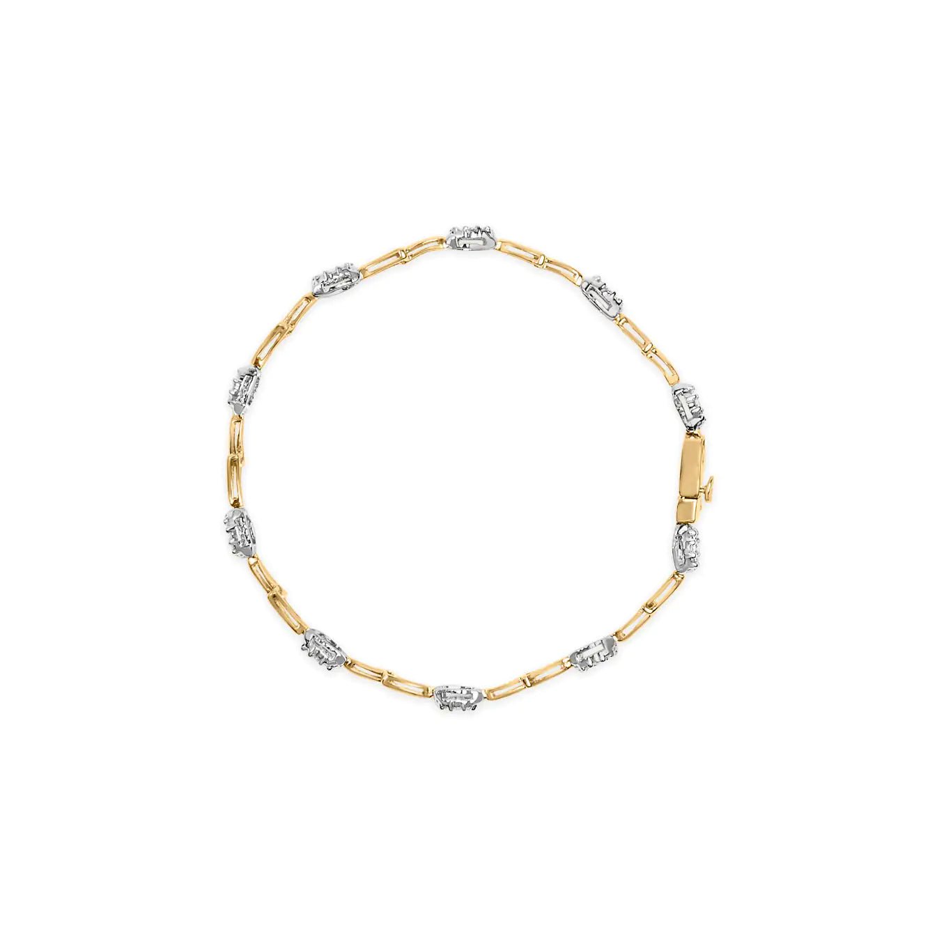 10K White and Yellow Gold 1.00 Cttw Diamond Oval Shaped Cluster Link Bracelet (I-J Color, SI2-I1 Clarity) - 7" Inches