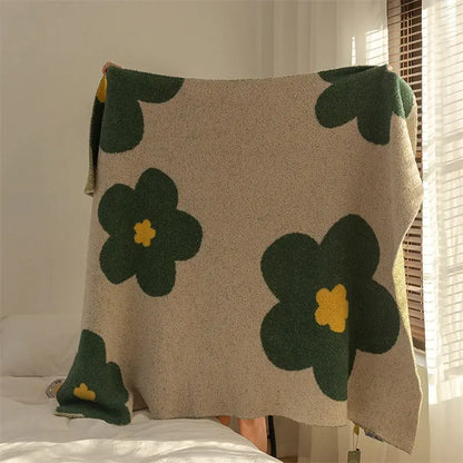 Korean Sunflower Velvet Knitted Blanket Beige