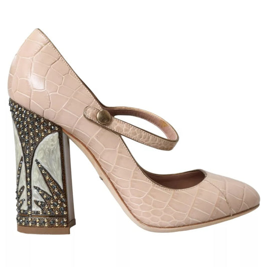 Dolce & Gabbana Beige Leather Mary Janes Embellished Shoes