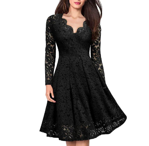 Long Sleeve Dress, Tulle Skirt, Lace A-Line Dress